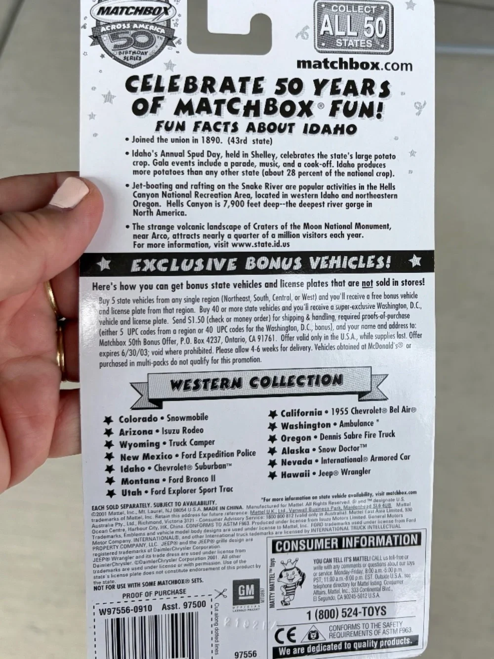 Matchbox Across America 50th Birthday Series Idaho Chevrolet Suburban – New Seal